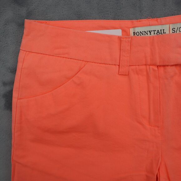 Ponny Tail Shorts Womens S Neon Orange Flat Front Mid Rise Slash Pockets Chino - Picture 10 of 16